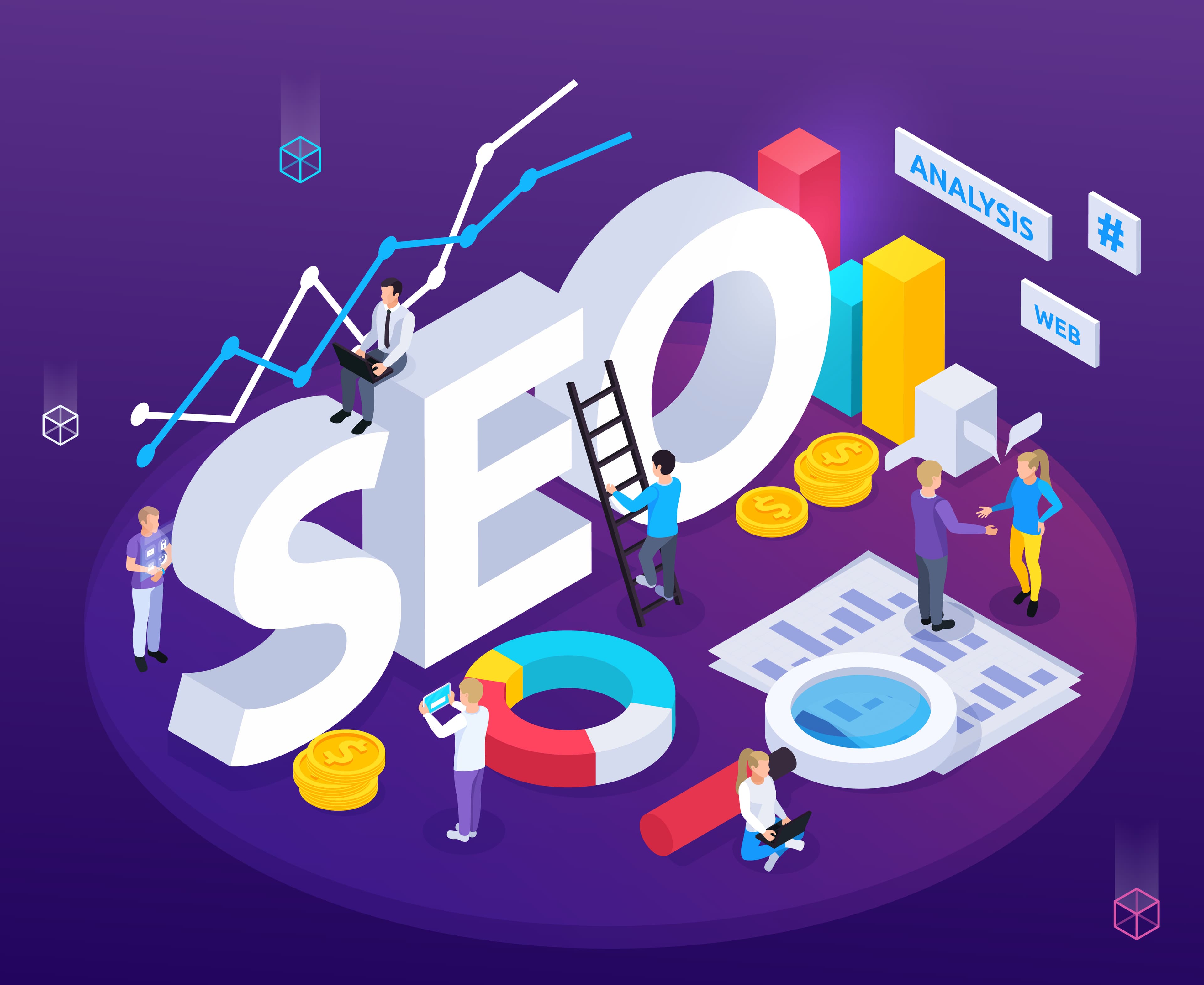 SEO graph and magnifying glass